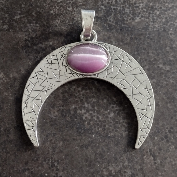 Endless Jewelry Creations Jewelry - Silver Crescent Pendant with Purple Cats Eye Gemstone